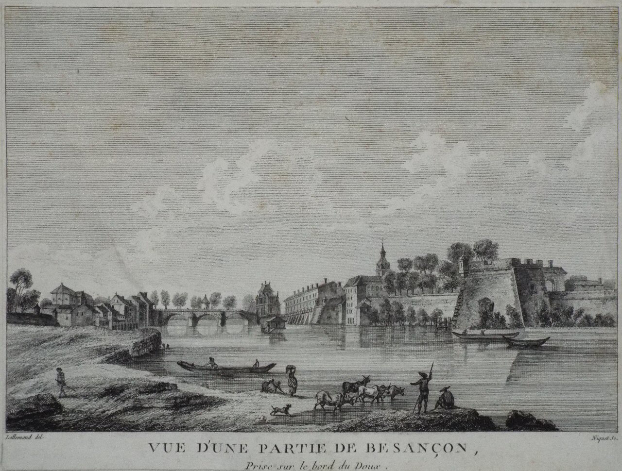 Print - Vue d'une Partie de Besancon, Prise sur le bord du Doux. - 